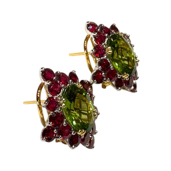 JE0444K - Peridot with Ruby Earrings Set in 18K Gold Setting