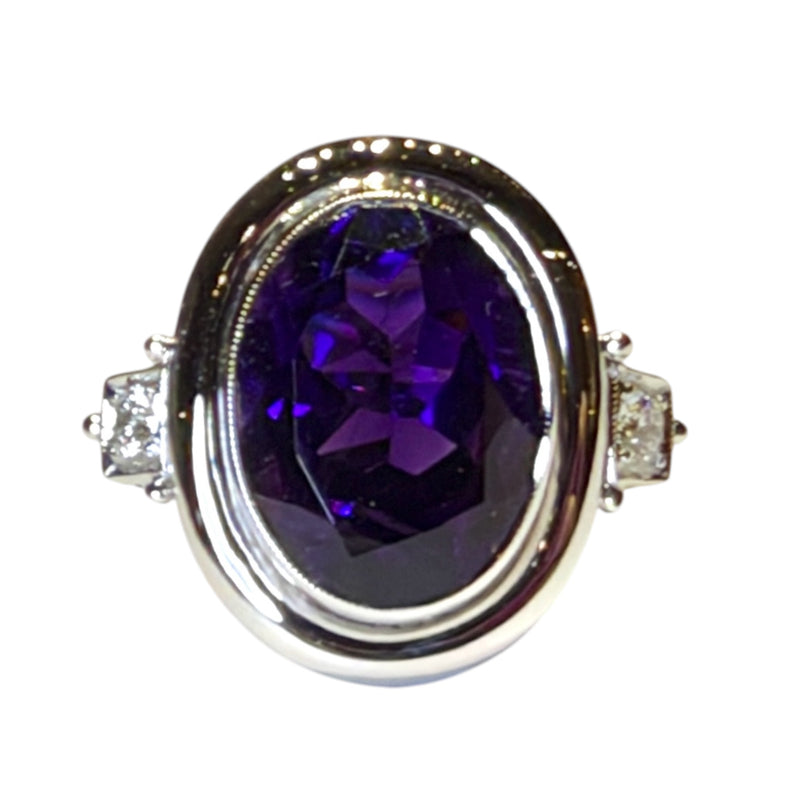 Amethyst with Diamond Ring Set in 18K White Gold Setting
