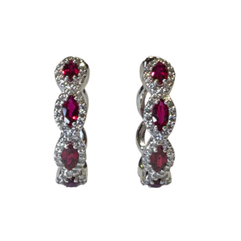 Marquise Ruby with Diamond Hoop Earrings Set in 18K White Gold Setting