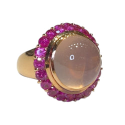JR0247PK - Rose Quartz with Pink Sapphire Ring Set in 18K Rose Gold Setting