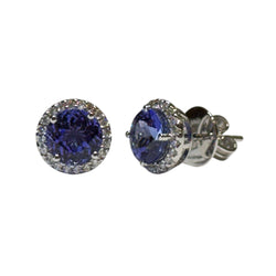 JE0445K - Tanzanite with Halo Diamond Earrings Set in 18K White Gold Setting