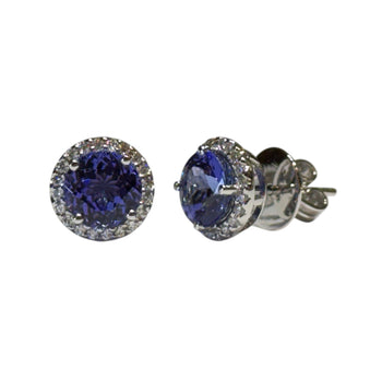 JE0445K - Tanzanite with Halo Diamond Earrings Set in 18K White Gold Setting