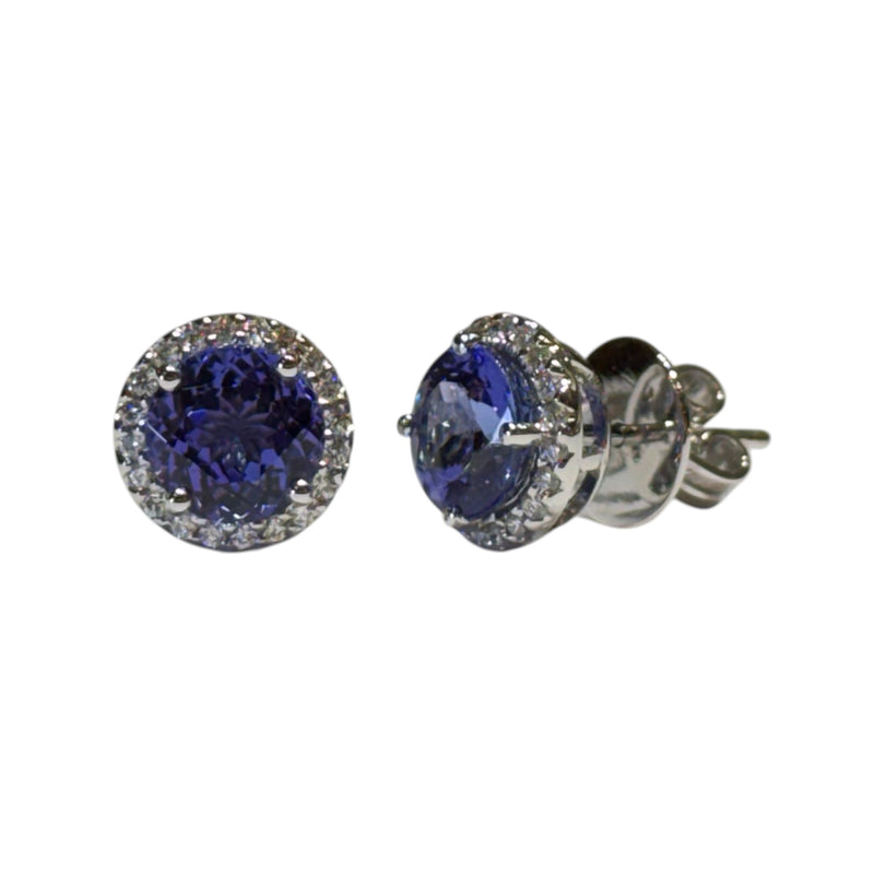 JE0445K - Tanzanite with Halo Diamond Earrings Set in 18K White Gold Setting