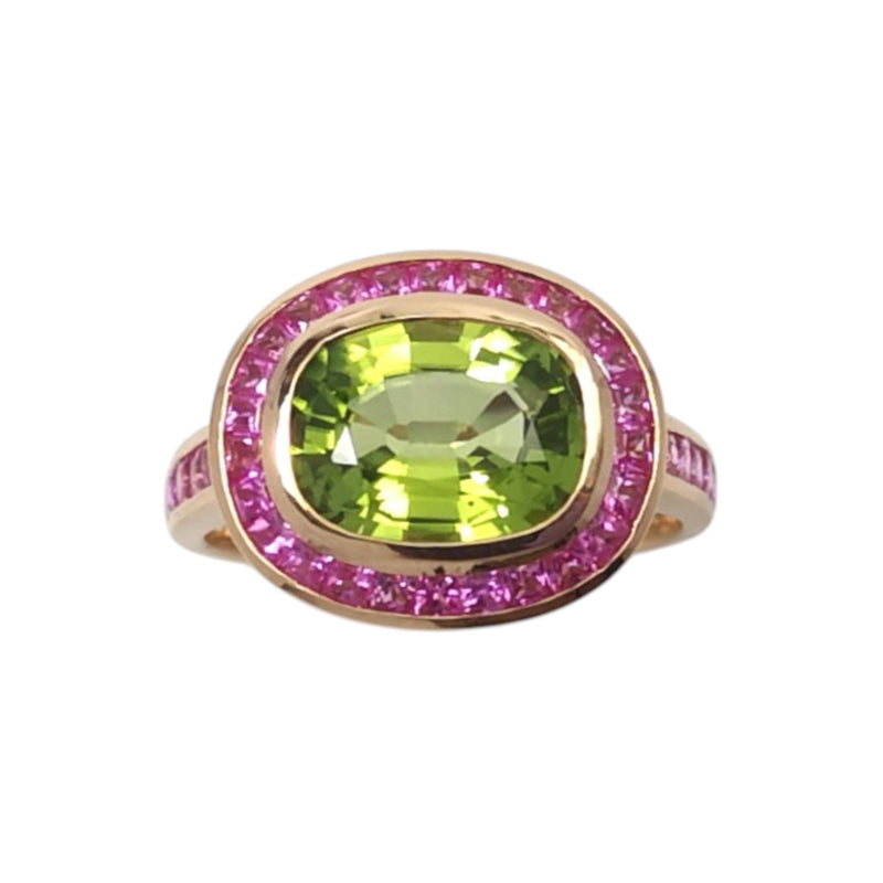 JR0269K - Peridot with Pink Sapphire Ring Set in 18K Gold Setting