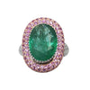 JR0396K - Emerald with Pave Pink Sapphire and Diamond Ring Set in 18K White & Rose Gold Setting