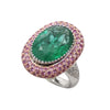JR0396K - Emerald with Pave Pink Sapphire and Diamond Ring Set in 18K White & Rose Gold Setting