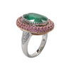 JR0396K - Emerald with Pave Pink Sapphire and Diamond Ring Set in 18K White & Rose Gold Setting