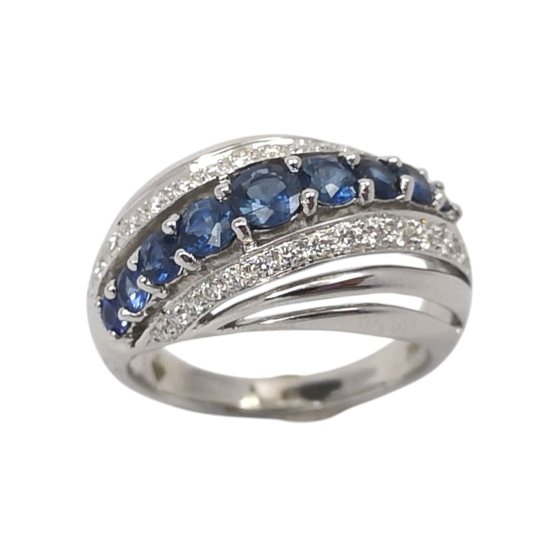 JR0271K - Blue Sapphire with Diamond Ring Set in 18K White Gold Setting