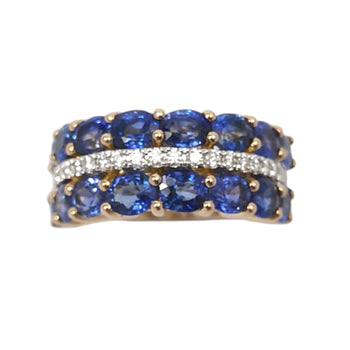 JR0379K - Blue Sapphire with Diamond Ring Set in 18K Rose Gold Setting