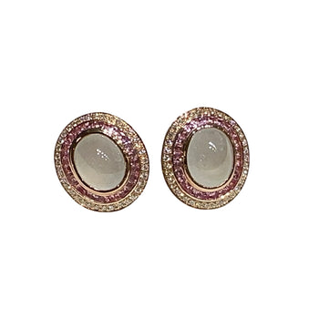 JE0027K - White Jade, Pink Sapphire and Diamond Earrings in 18k Rose Gold