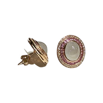 JE0027K - White Jade, Pink Sapphire and Diamond Earrings in 18k Rose Gold