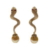 JEMF1026K - Champaign Diamond Snake Earrings with Golden South Sea Pearl Drops set in 18K Gold Setting