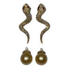 JEMF1026K - Champaign Diamond Snake Earrings with Golden South Sea Pearl Drops set in 18K Gold Setting