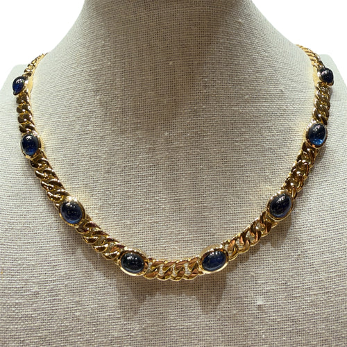 JNMF1026K - Cabuchon Blue Sapphire Necklace Set in 18k Gold Setting