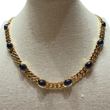 JNMF1026K - Cabuchon Blue Sapphire Necklace Set in 18k Gold Setting