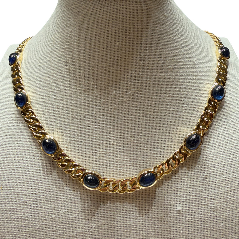 JNMF1026K - Cabuchon Blue Sapphire Necklace Set in 18k Gold Setting