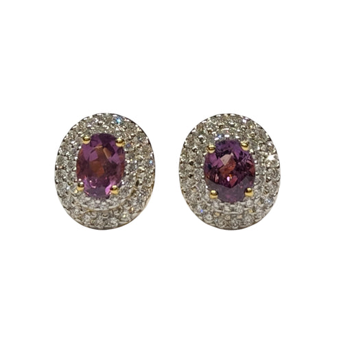 JE0439K - Purple Sapphire with Diamond Earrings Set in 18k Gold Setting