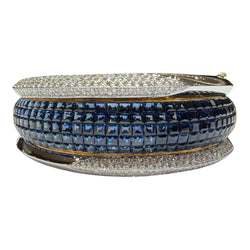 JB6189ZK - Invisible Set Blue Sapphire with Diamond Bangle Bracelet Set in 18K Gold Setting