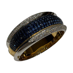 JB6189ZK - Invisible Set Blue Sapphire with Diamond Bangle Bracelet Set in 18K Gold Setting