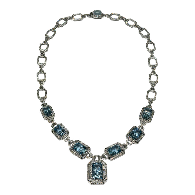 JN0085K - Aquamarine with Diamond Necklace Set in 18K White Gold Setting