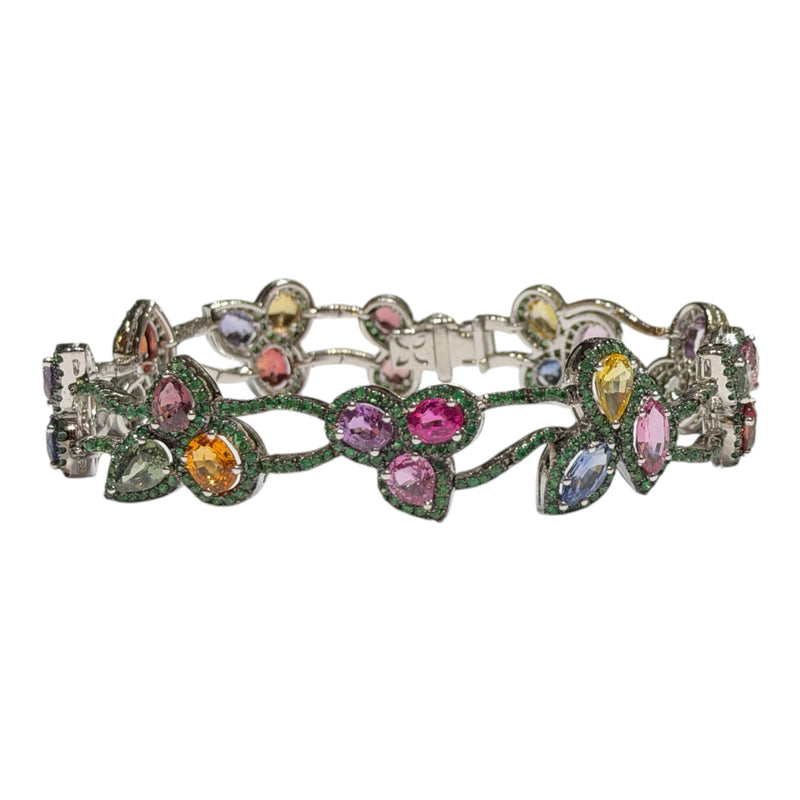 JB0057NK - Multi-Sapphire with Tsavorite Bracelet Set in 18K White Gold Setting