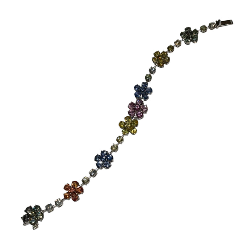 JB0132K - Multi-Sapphire Flower Bracelet Set in 18K White Gold Setting