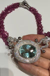 JN0047WK - Paraiba Tourmaline with Diamond and Pink Tourmaline Beads Necklace Set in 18K White Gold Setting