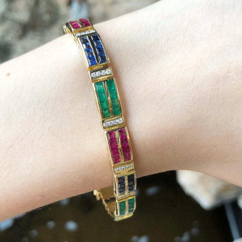 SJ2505 - Emerald, Ruby, Blue Sapphire and Diamond Bracelet Set in 18 Karat Gold Settings