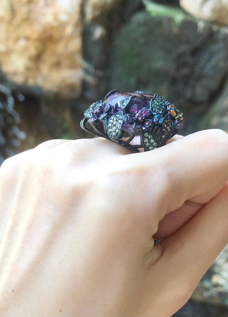 SJ3203 - Amethyst and Multi-Color Sapphire, Tsavorite Ring set in Silver Settings