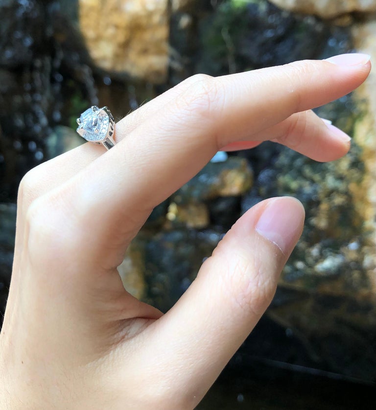 SJ1718 - White Sapphire with Diamond Ring Set in 18 Karat White Gold Settings