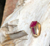 SJ1778 - Emerald Cut Ruby with Diamond Ring Set in 18 Karat Gold Settings