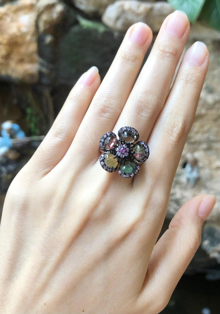 SJ3203 - Tourmaline and Pink Sapphire Ring set in Silver Settings