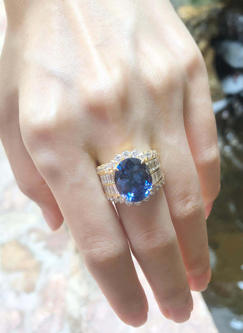 SJ2491 - GRS Certified Ceylon 11cts Blue Sapphire with Diamond Ring in 18K Gold