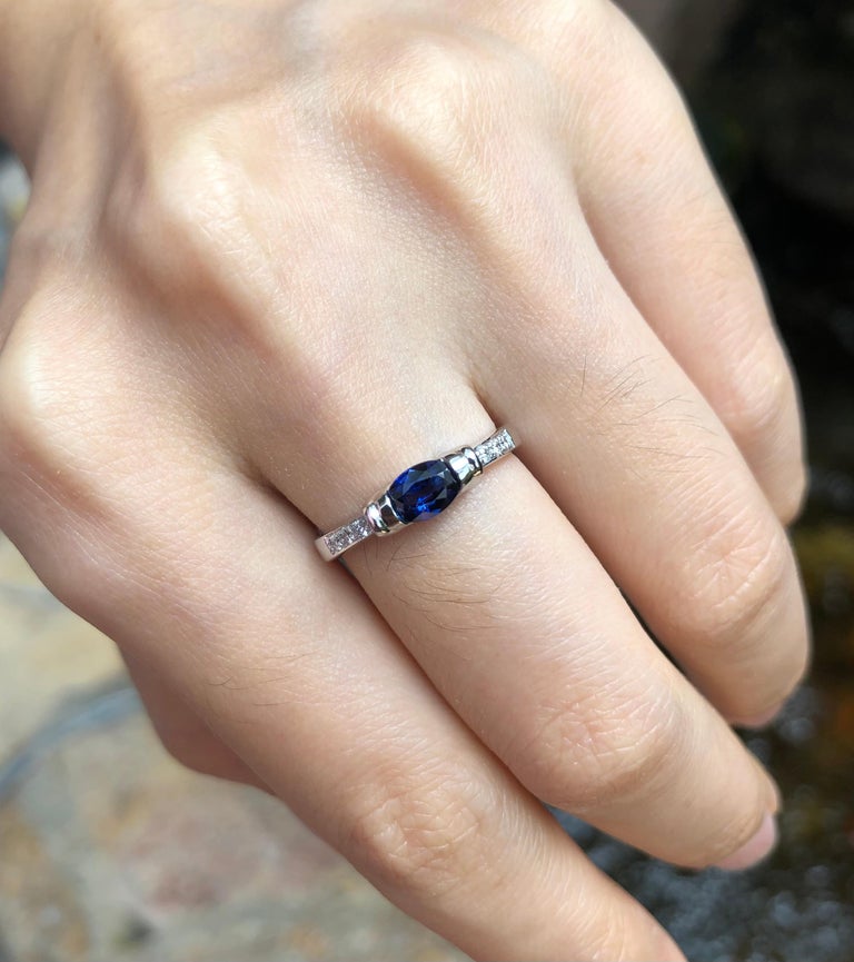 SJ1806 - Blue Sapphire 0.52 Carat with Diamond 0.07 Carat Ring Set in 18 Karat White Gold