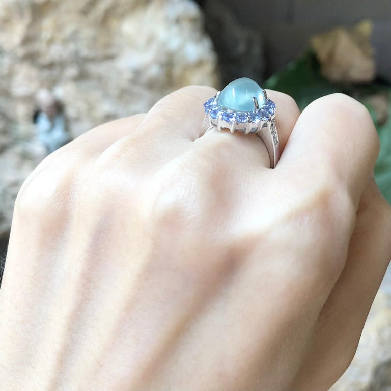 SJ3065 - Prehnite, Tanzanite with Cubic Zirconia Ring set in Silver Settings