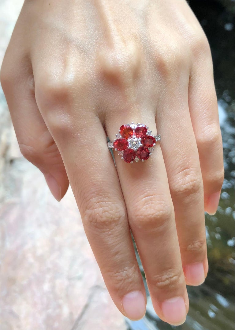 SRTE5546 - Orange Sapphire & Cubic Zirconia Ring set in Silver Settings