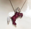 SJ1666 - Ruby with Diamond Horse Brooch/Pendant Set in 18 Karat White Gold Setting