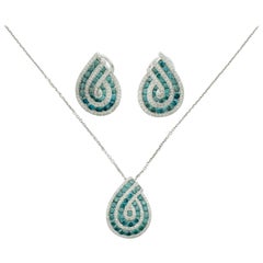 SJ1356 - Blue Sapphire with Diamond Earrings Set in 18 Karat White Gold Settings