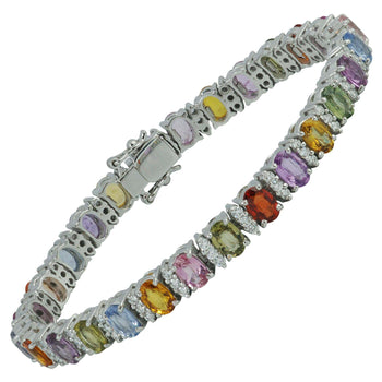 SJ3283 - Multicolored Sapphire with Diamond Bracelet in 18 Karat White Gold Settings