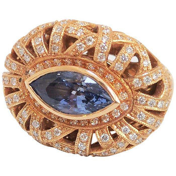 SJ2427 - Blue Sapphire with Diamond Ring Set in 18 Karat Rose Gold Settings