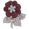 SJ2468 - Ruby with Diamond Flower Brooch Set in 18 Karat Gold Settings