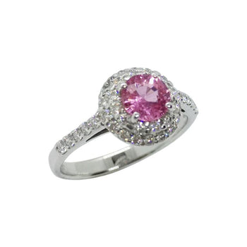 SJ2606 - Round Cut Pink Sapphire with Diamond Ring Set in 18 Karat White Gold Settings