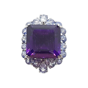 SJ2607 - Amethyst with Blue Sapphire Ring Set in 18 Karat White Gold Settings