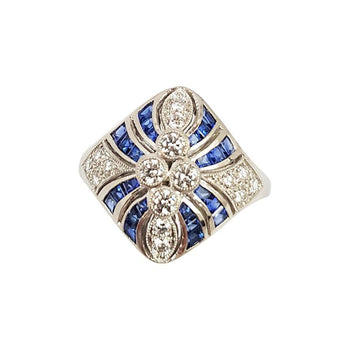 SJ2568 - Blue Sapphire with Diamond Ring Set in 18 Karat White Gold Settings