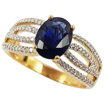 SJ2608 - Blue Sapphire with Diamond Ring Set in 18 Karat Gold Settings