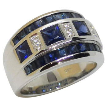 SJ2585 - Blue Sapphire with Carat Ring Set in 18 Karat White Gold Settings