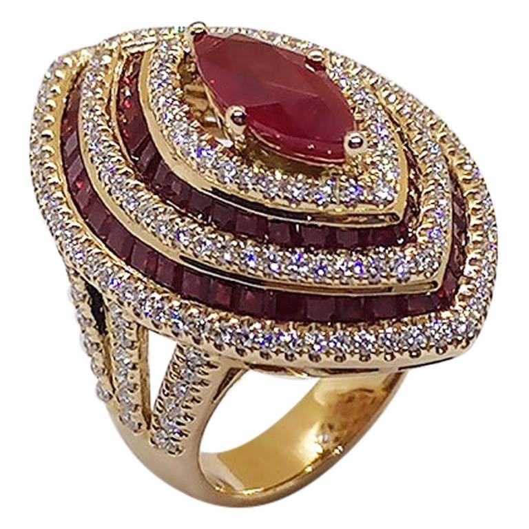 SJ6166 - Ruby with Ruby and Diamond Ring Set in 18 Karat Rose Gold Settings