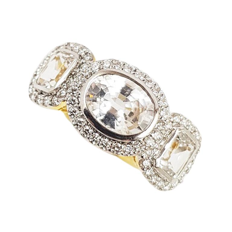 SJ2633 - White Sapphire with Diamond Ring Set in 18 Karat Gold Settings