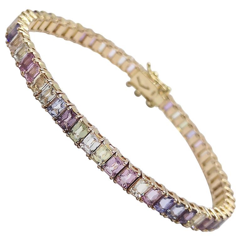 SJ2586 - Rainbow Color Sapphire Bracelet Set in 18 Karat Rose Gold Settings