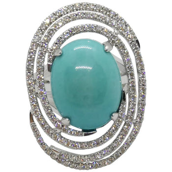 SJ2032 - Turquoise with Diamond Ring Set in 18 Karat White Gold Settings